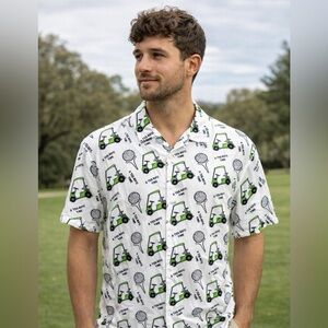 NWT-Bioworld Golf Cart Print Shirt Sz M‎